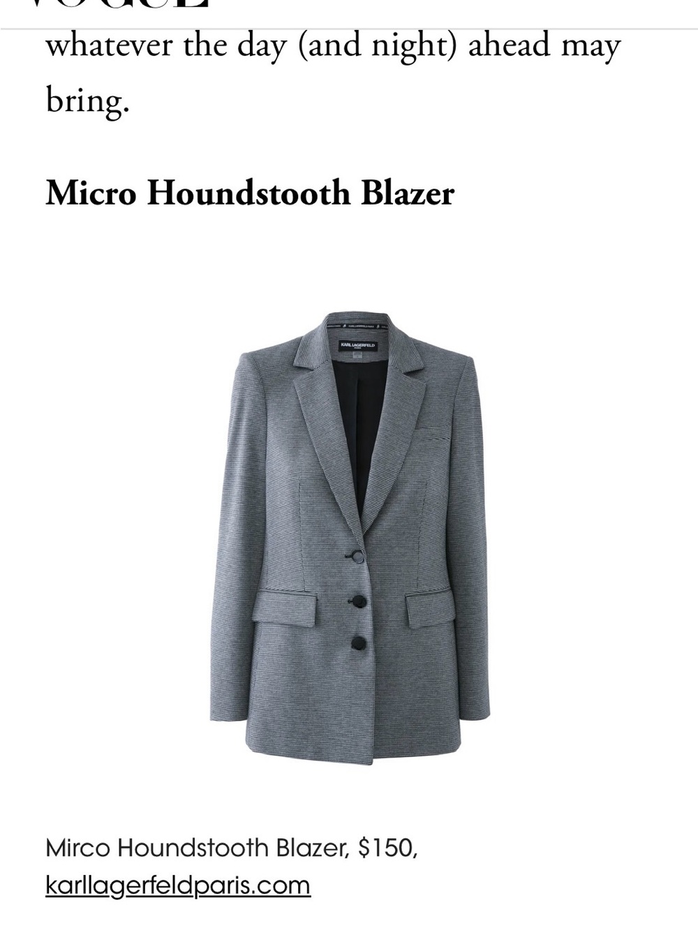 Karl Lagerfeld Micro Houndstooth Blazer - Black/White